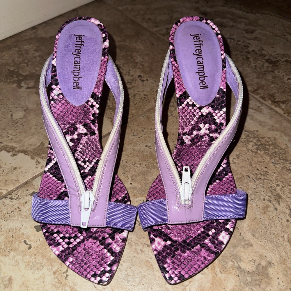 Jeffrey Campbell Purple Snakeskin Zip-Front Heels